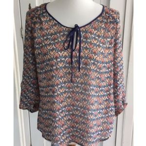 Daniel Rainn Sheer Geometric Mosaic Print Top